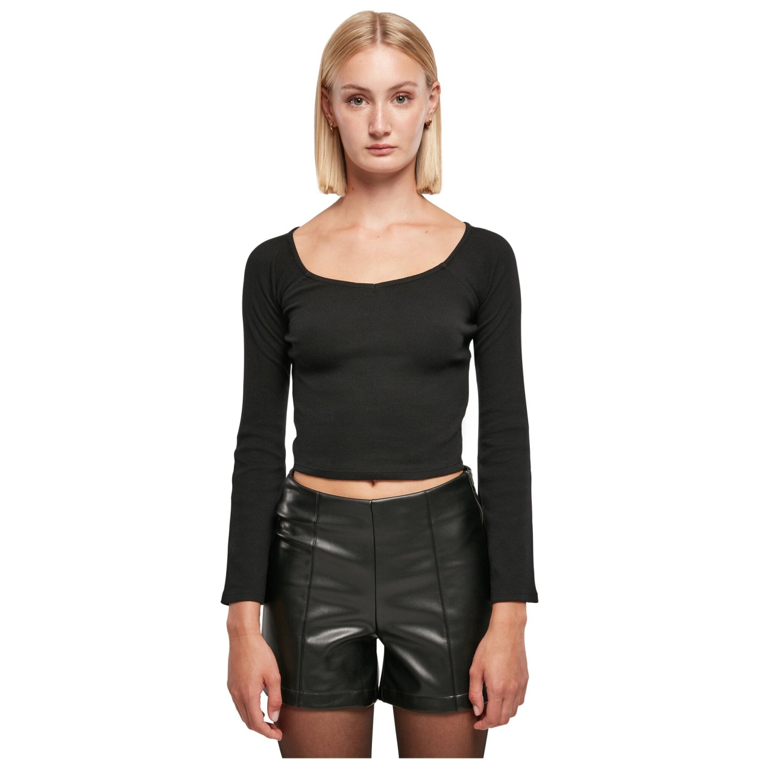 Urban Classics Ladies - Short Rib Wide Neck Longsleeve