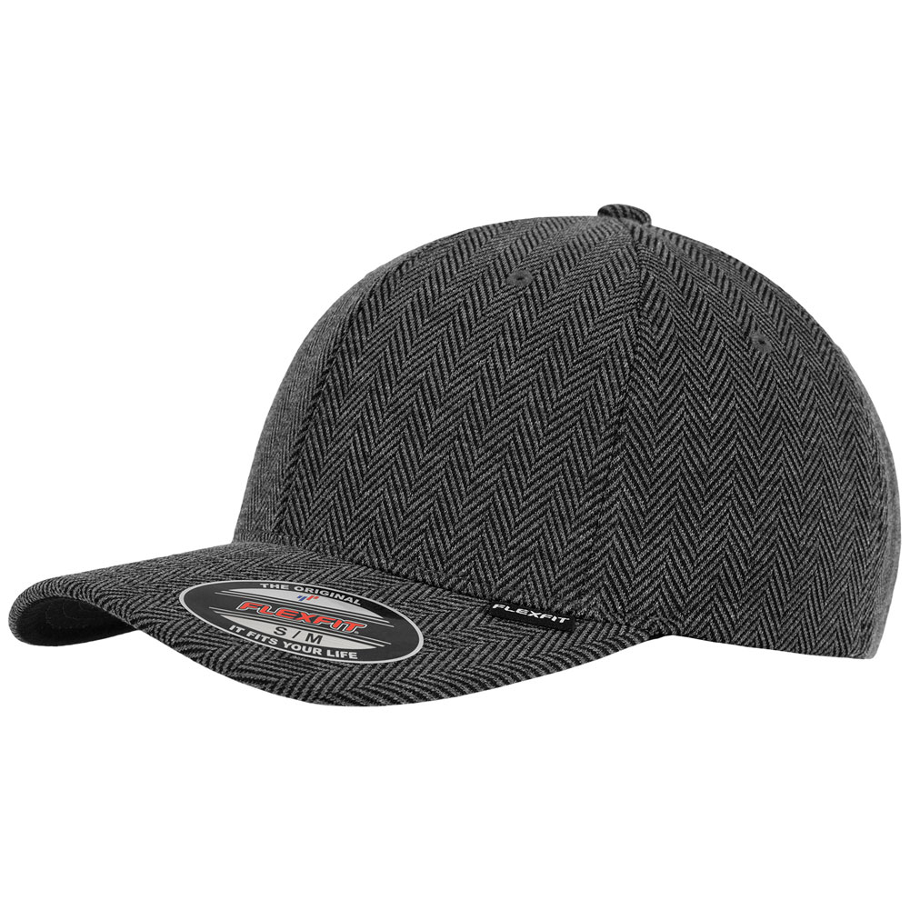 Flexfit Herringbone Melange Cap - schwarz / heather grau