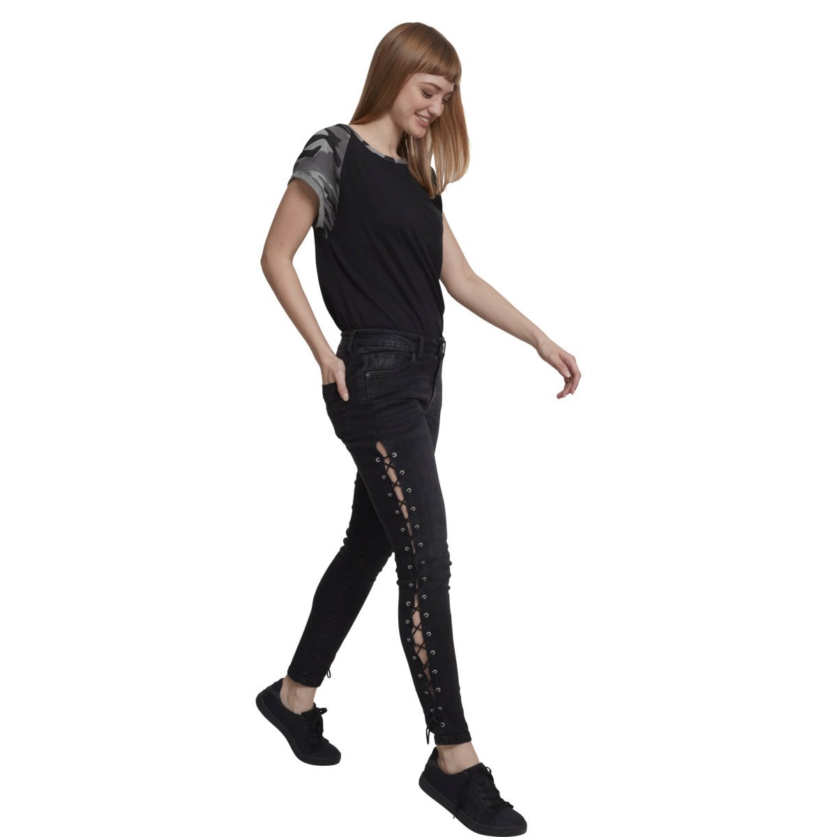 Urban Classics Ladies - RAGLAN Contrast Top black dark camo