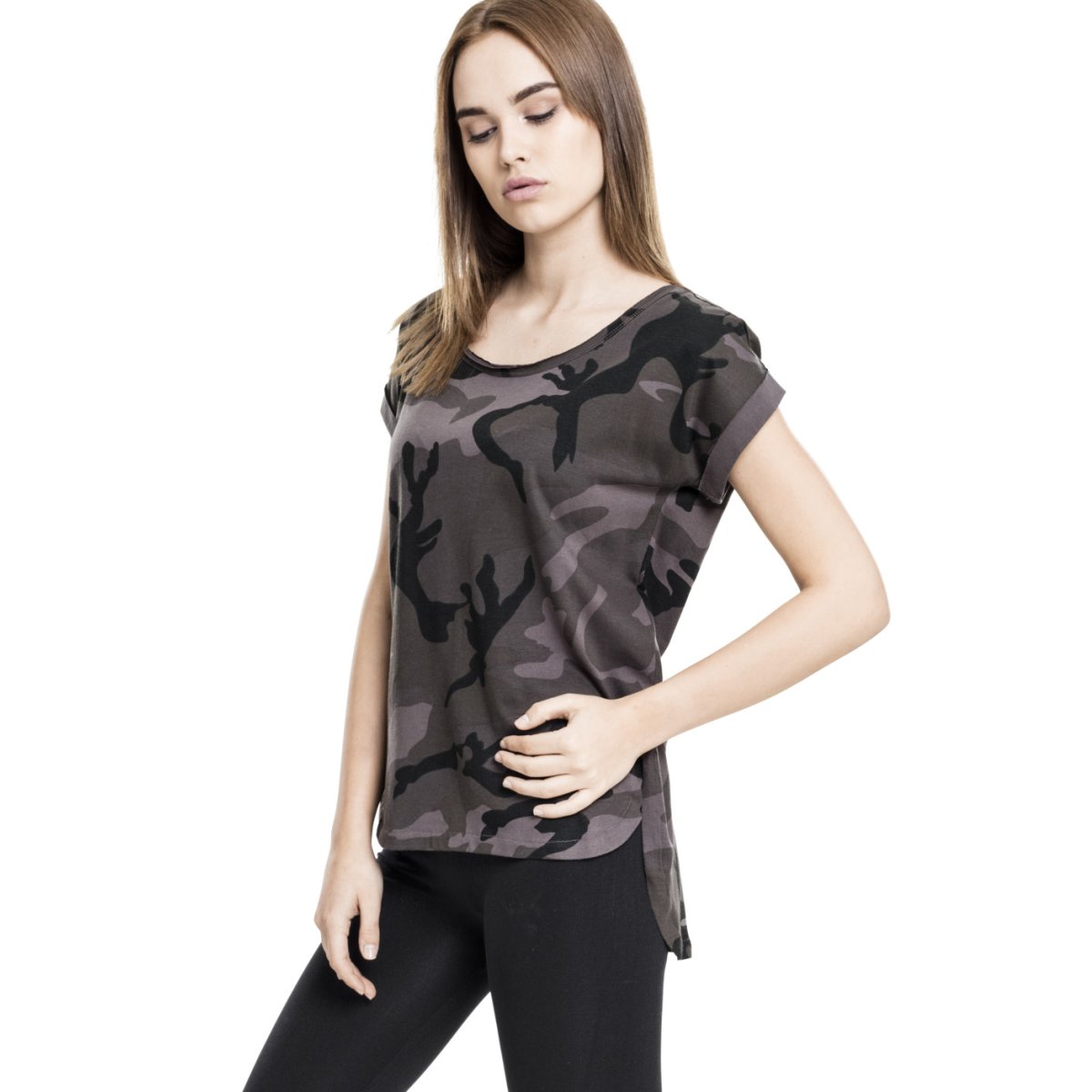 Urban Classics Ladies - Long Shaped Tee dark camo