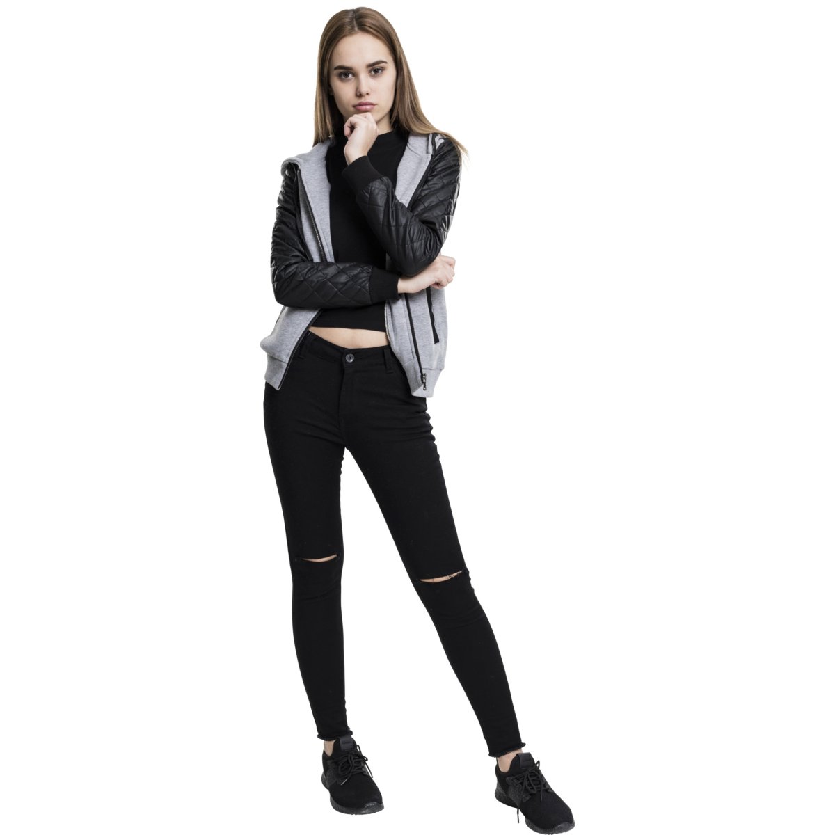 Urban Classics Ladies - DIAMANT Kunstleder Zip Hoody grau