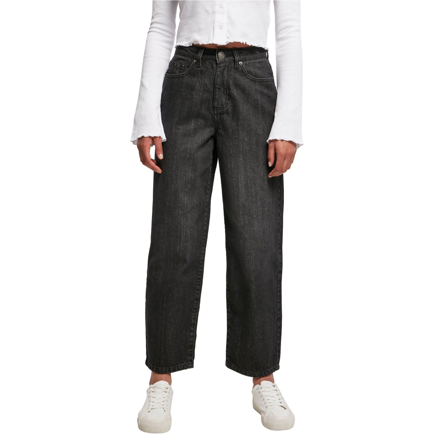 Urban Classics Ladies - Wide Leg Cropped Denim Jeans noir