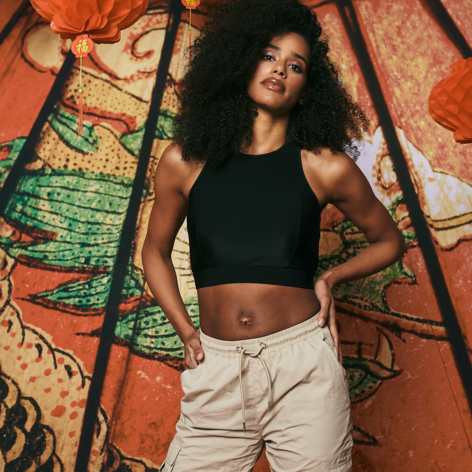 Urban Classics Ladies - Cropped Shiny Rib Tank Top noir