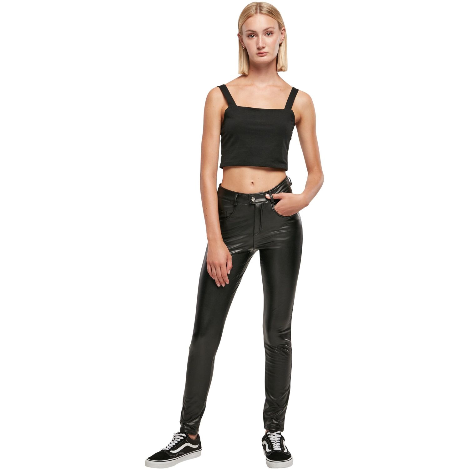 Urban Classics Ladies - Mid-Waist Kunstleder Hose