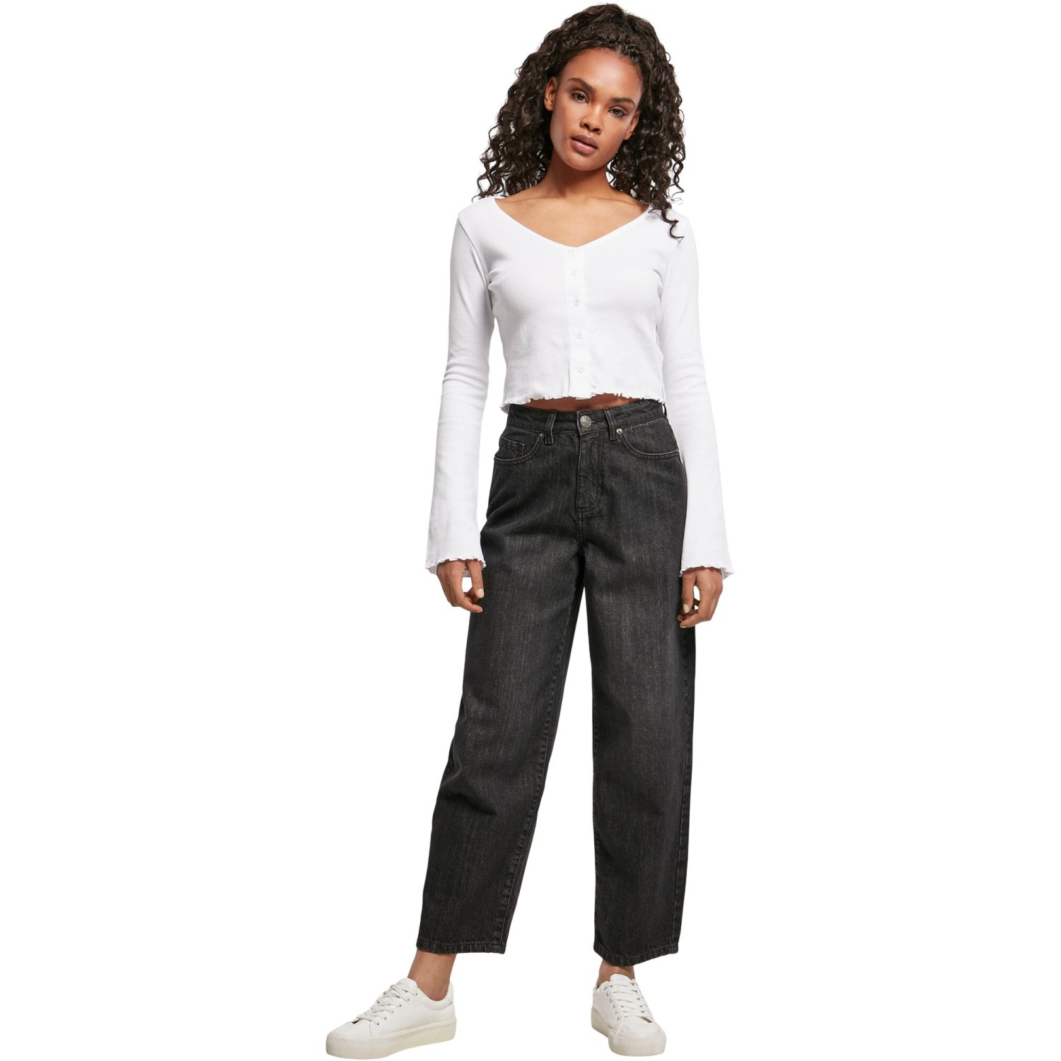 Urban Classics Ladies - Wide Leg Cropped Denim Jeans noir