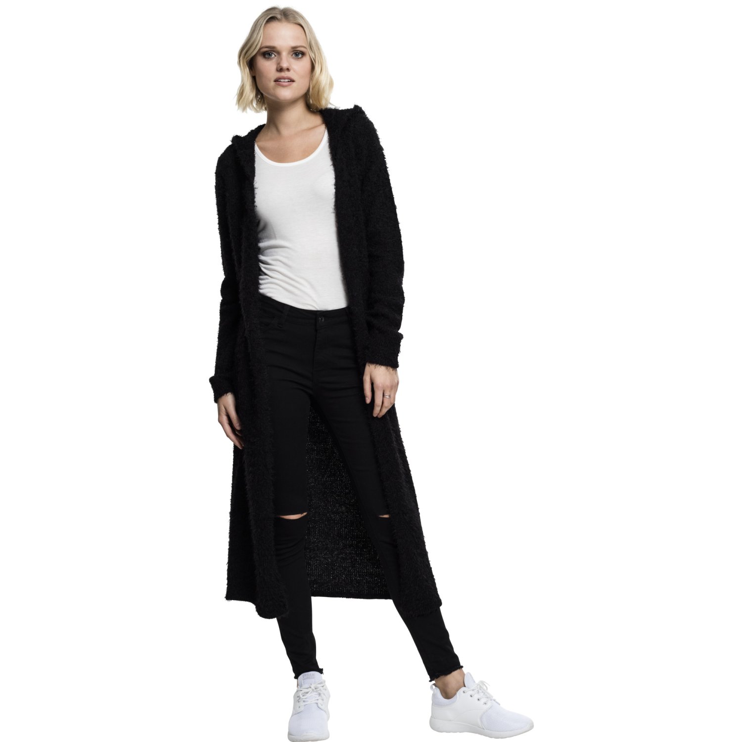 Urban Classics Ladies - Hooded Feather Cardigan noir