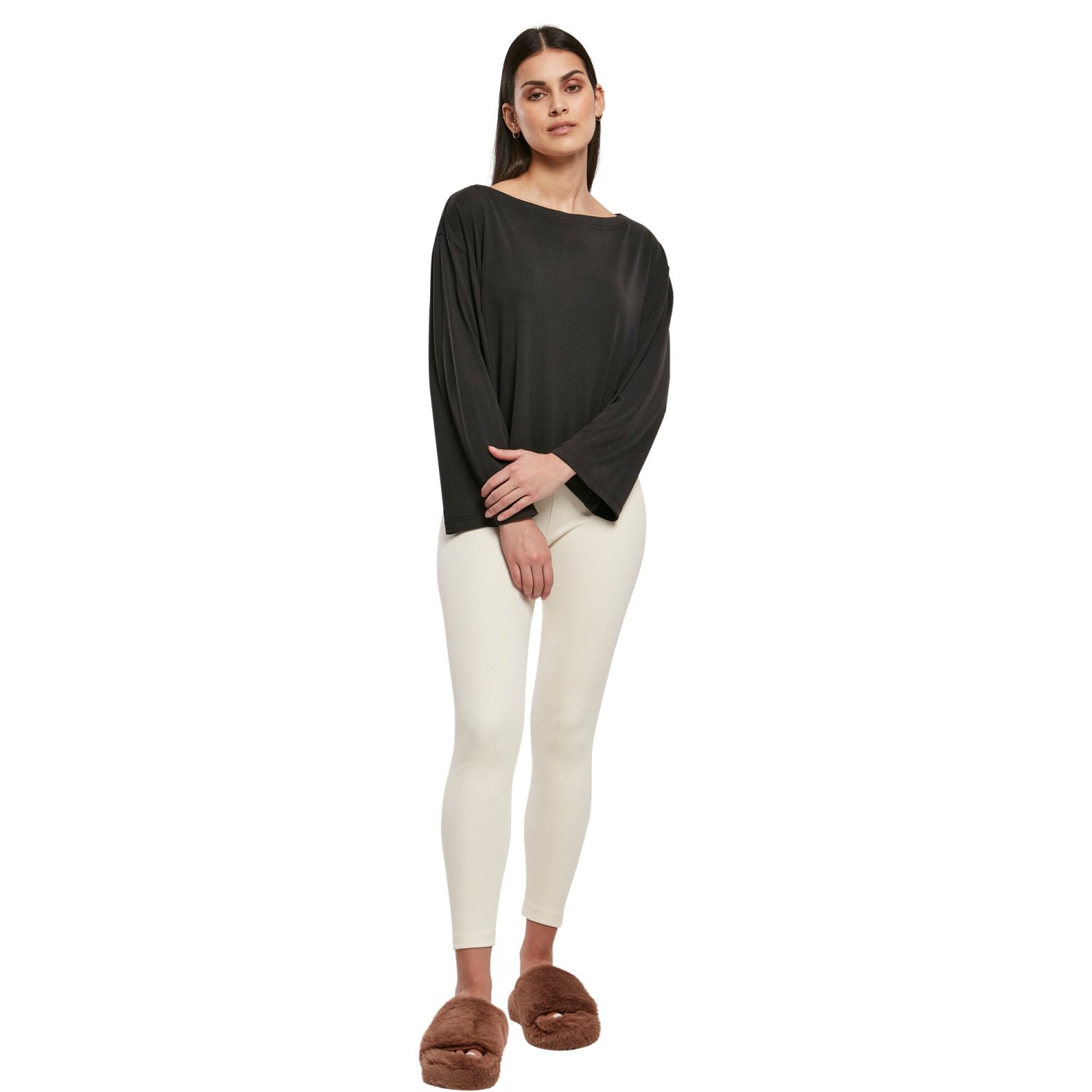 Urban Classics Ladies - Short Modal Bateau Longsleeve noir