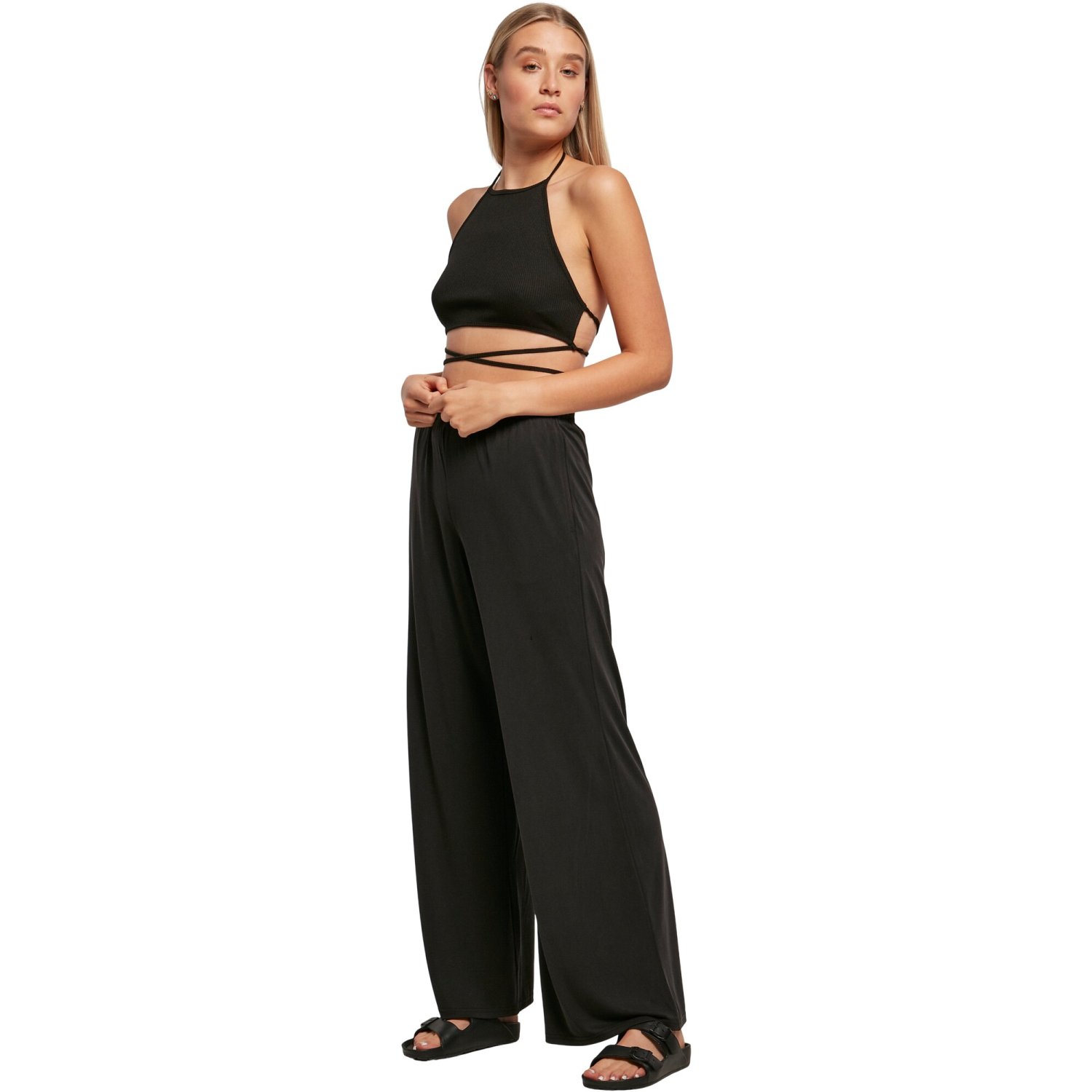 Urban Classics Ladies - Rib Trapeze Cropped Top noir