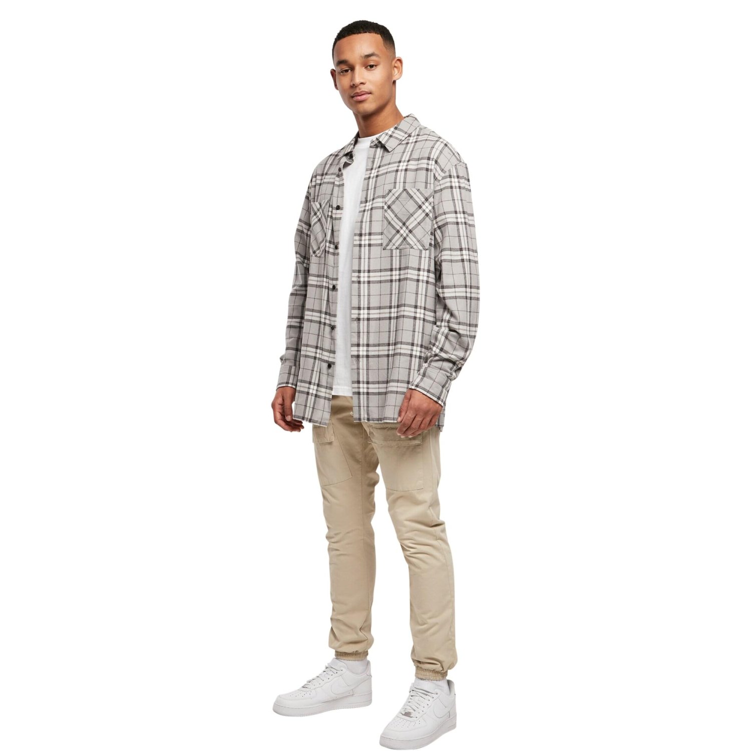 Urban Classics - Long Oversized Grey Check Shirt