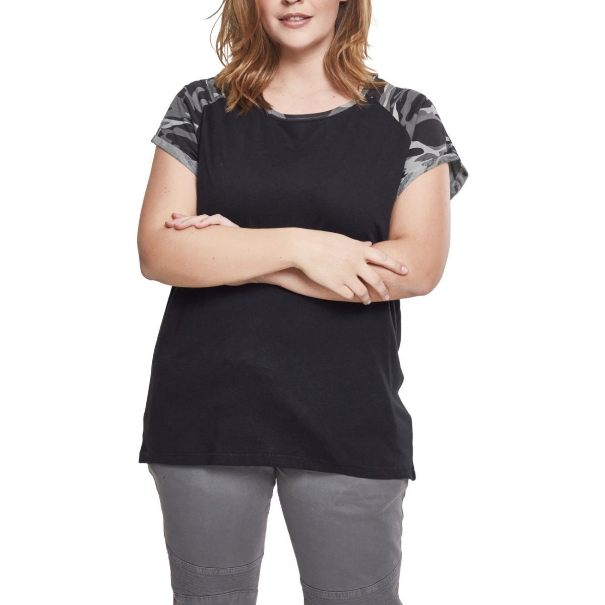 Urban Classics Ladies - RAGLAN Contrast Top black dark camo