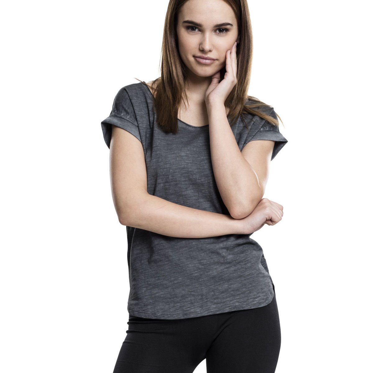 Urban Classics Ladies - Long Shaped Spray Dye Tee gris foncé