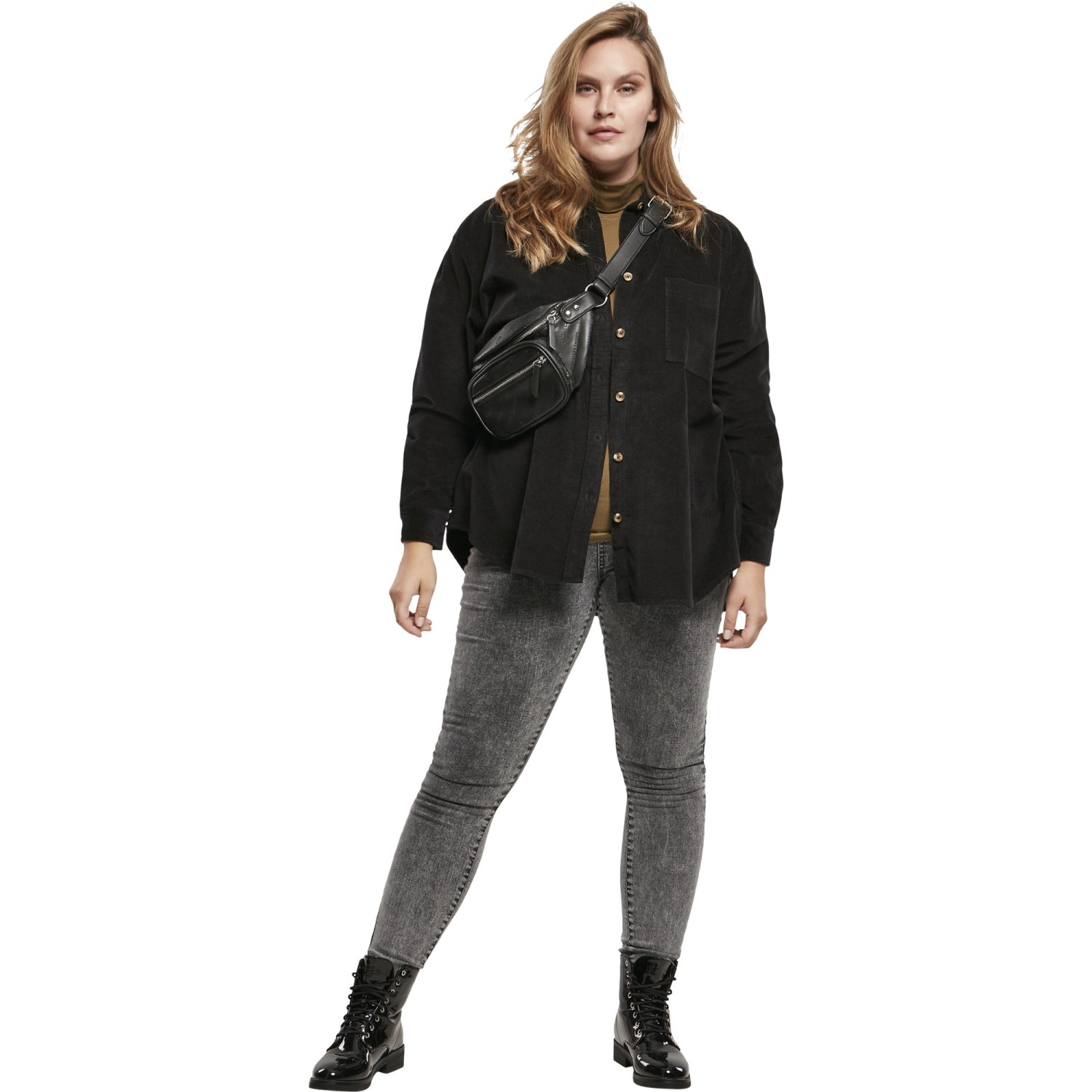 Urban Classics Femme - Corduroy Oversized Shirt noir
