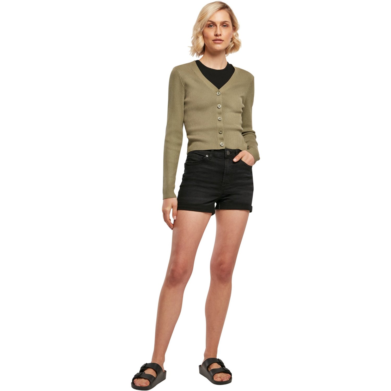 Urban Classics Ladies - Short Rib Knit Cardigan khaki