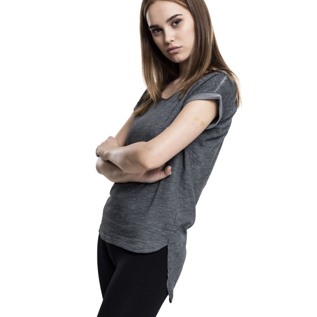 Urban Classics Ladies - Long Shaped Spray Dye Tee gris foncé