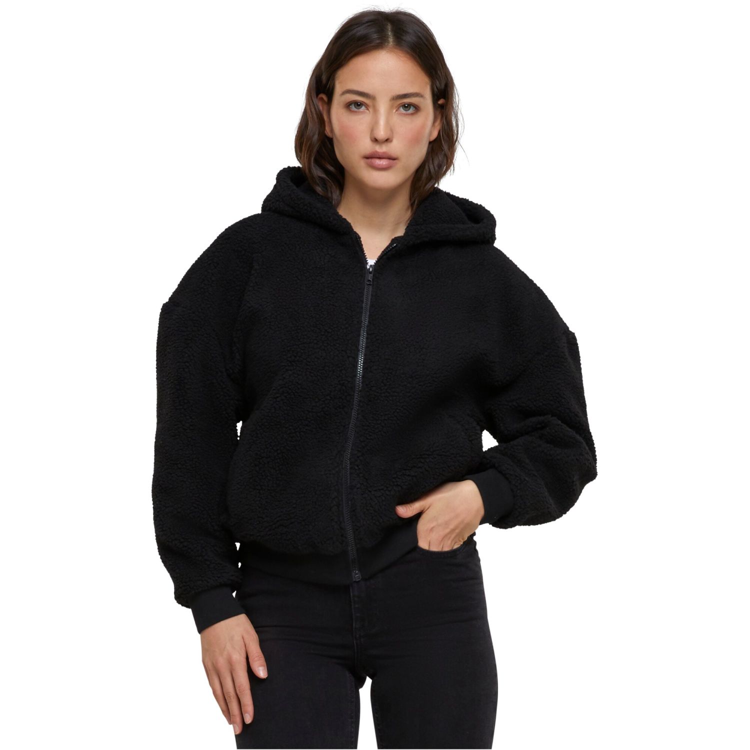 Urban Classics Ladies Oversized Sherpa Zip Hoody noir