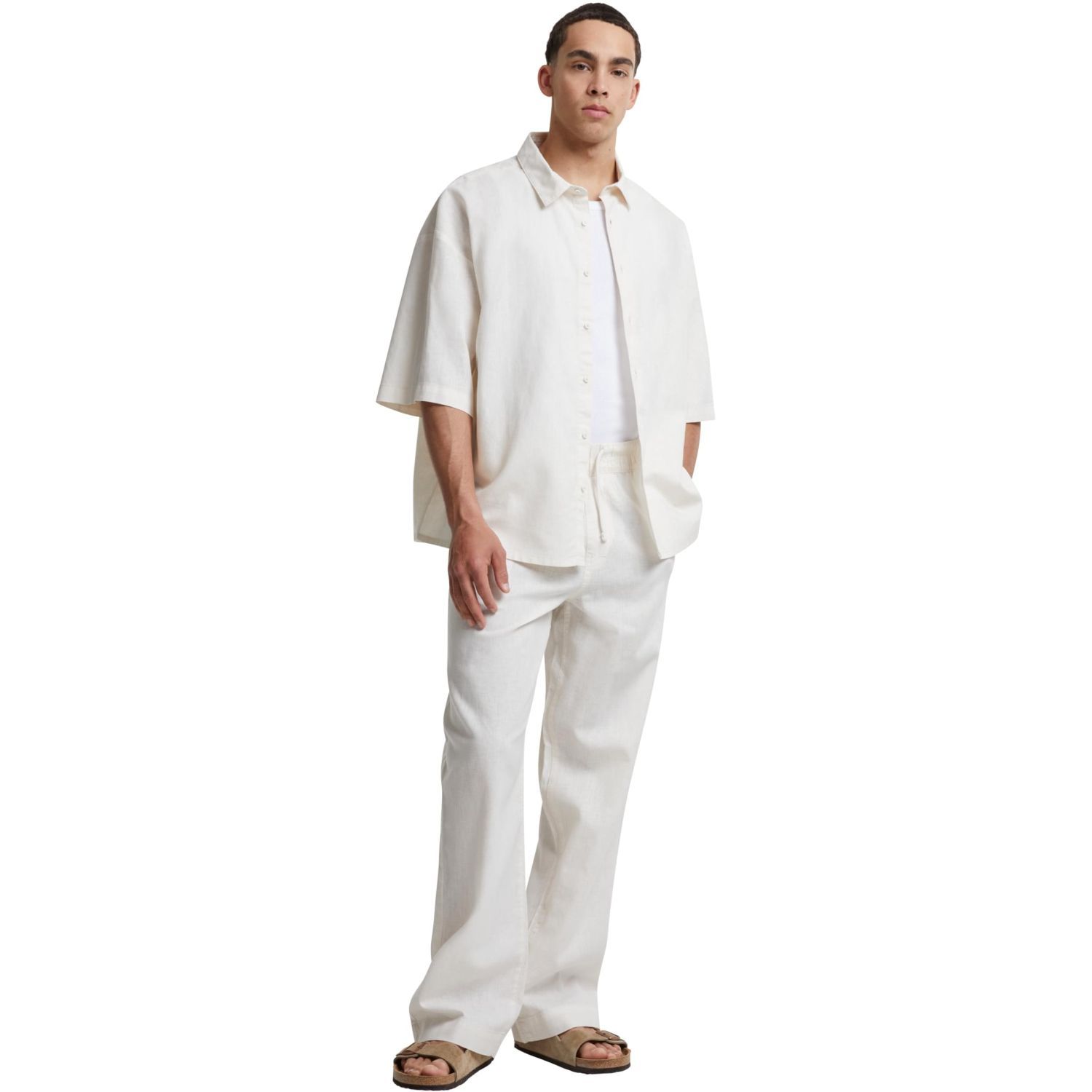 Urban Classics - Boxy Coton Lin Chemise white sand