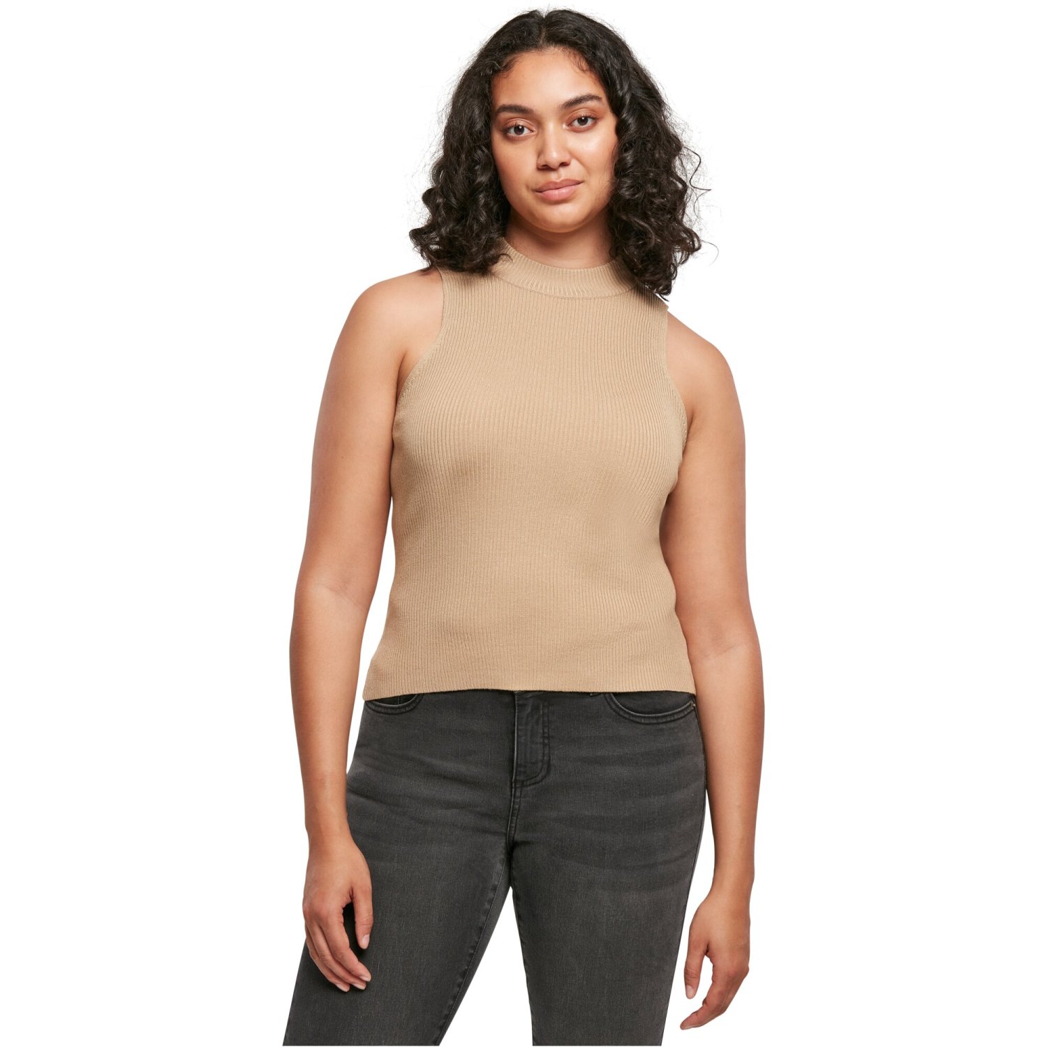 Urban Classics Ladies - Rib Knit Turtleneck Top beige