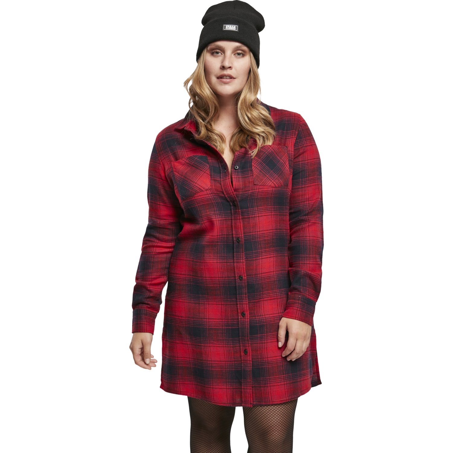 Urban Classics Ladies - Check Flanell Shirt Kleid rot