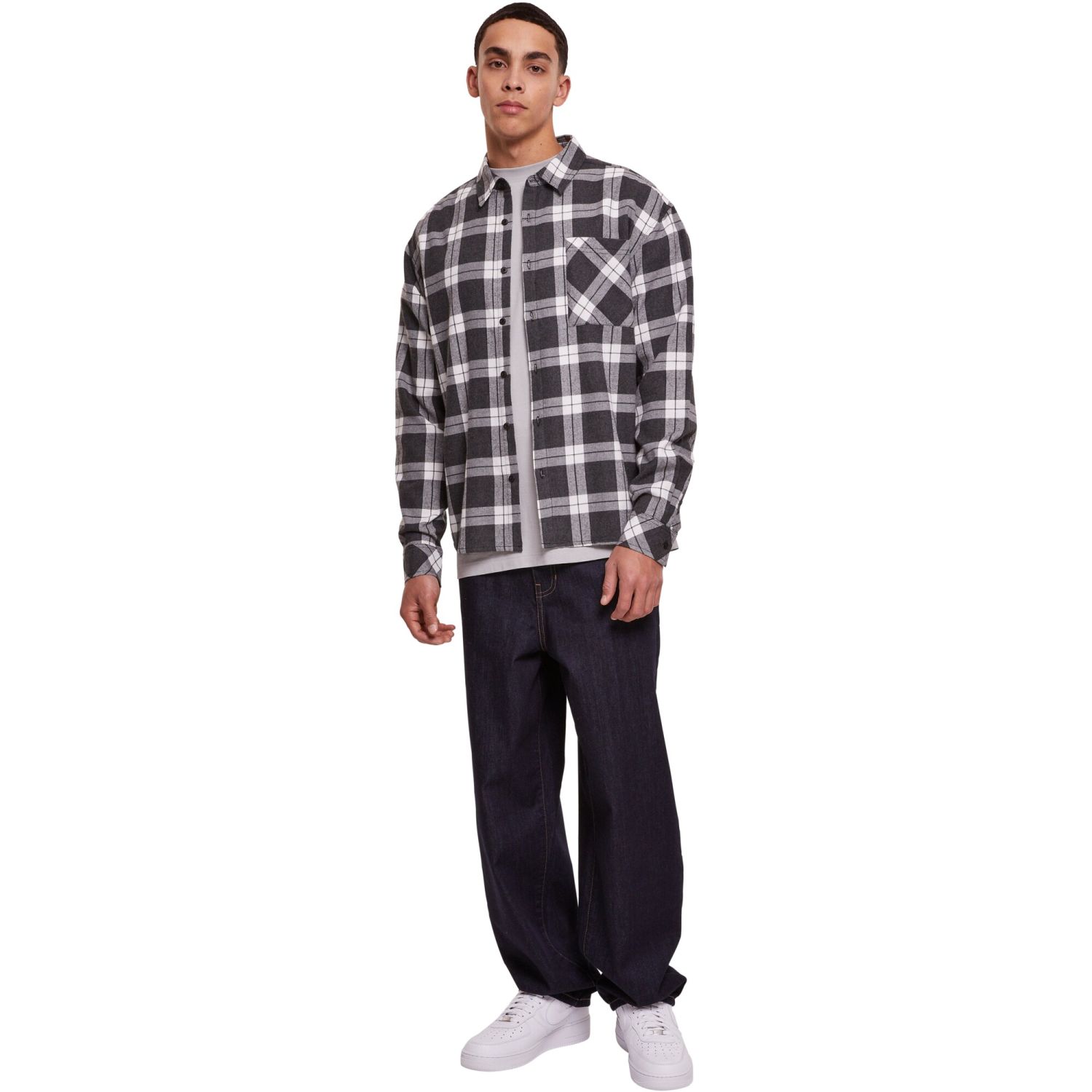 Urban Classics - Boxy Oversized Grey Check Shirt