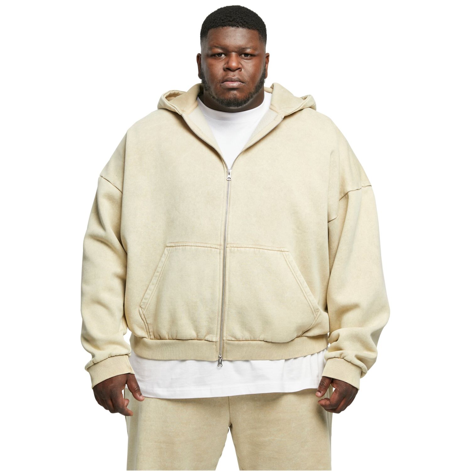 Urban Classics - Heavy Stone Washed Zip Hoody beige
