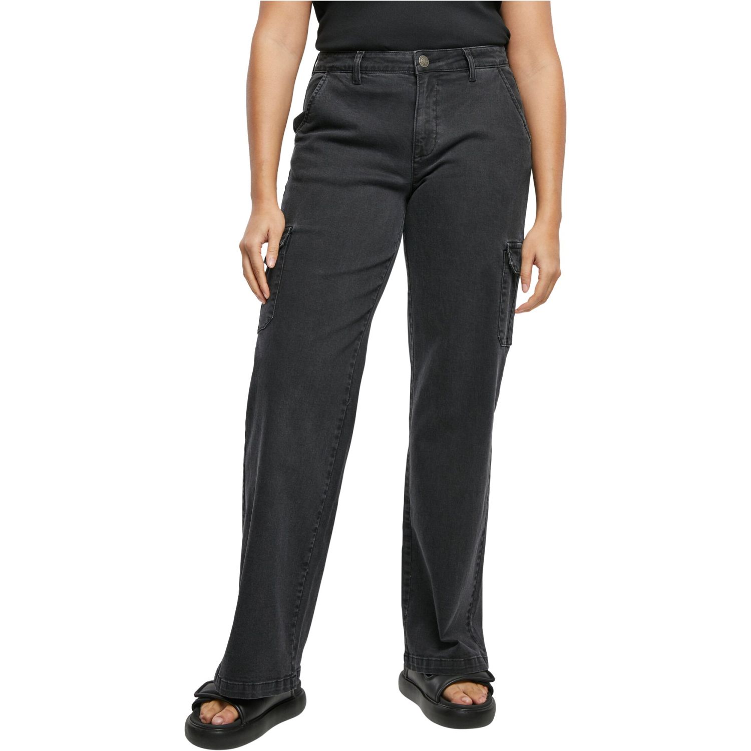 Urban Classics Ladies - High Waist Denim Cargo Jeans