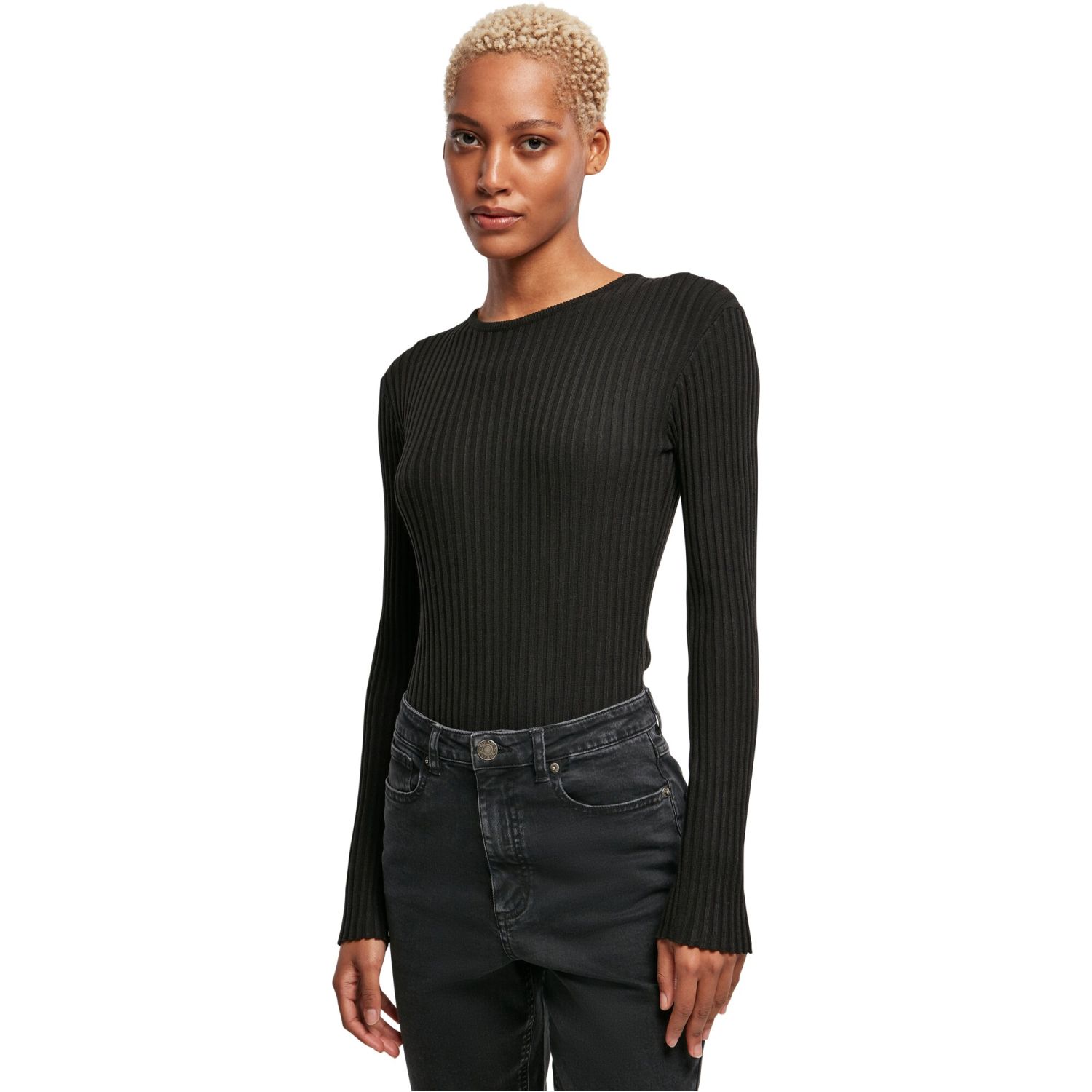 Urban Classics Ladies - Rib Knit Longsleeve Body noir