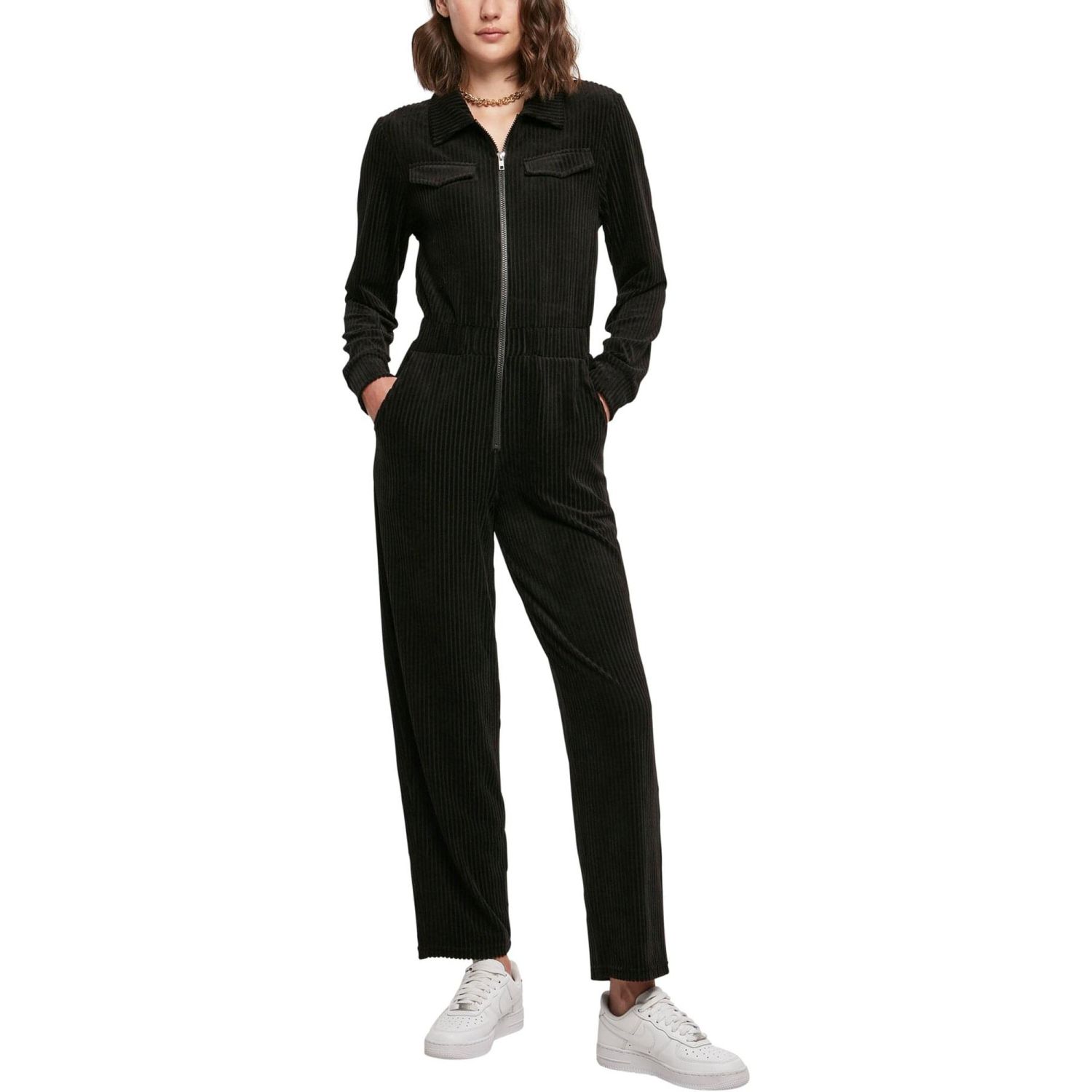 Urban Classics Ladies - Velvet Rib Boiler Suit noir