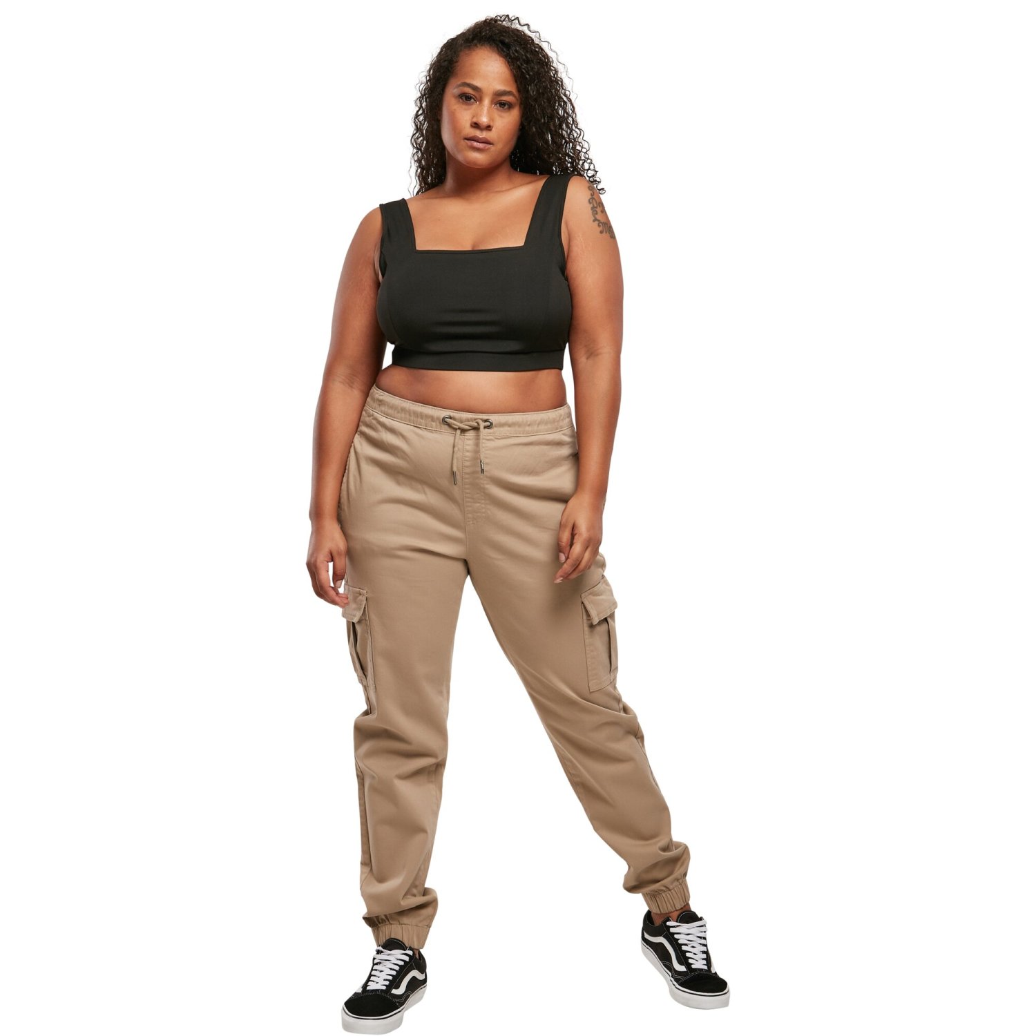 Urban Classics Ladies - High Waist Cargo Sweatpants beige