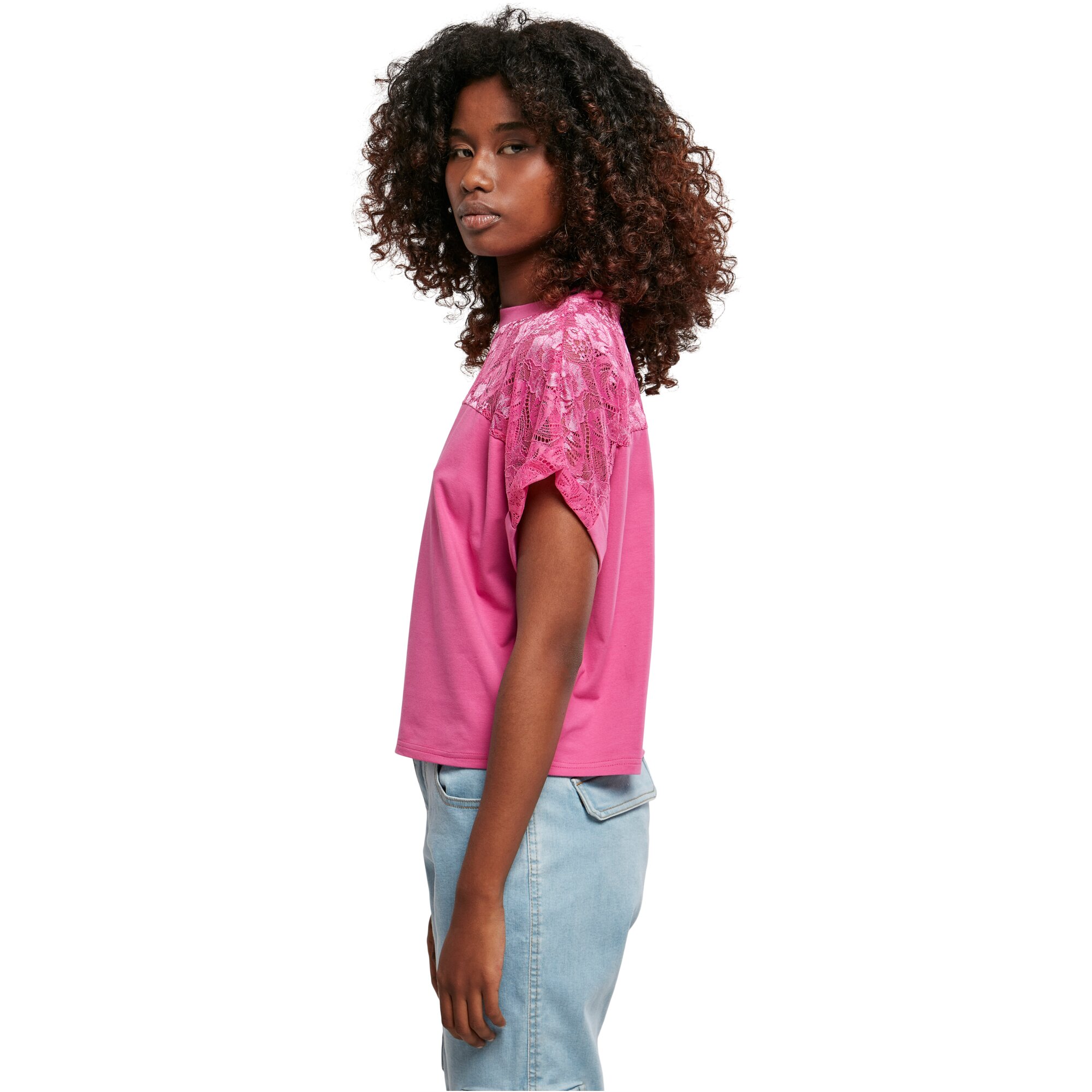 Urban Classics Ladies - Short Oversized Lace Top pink