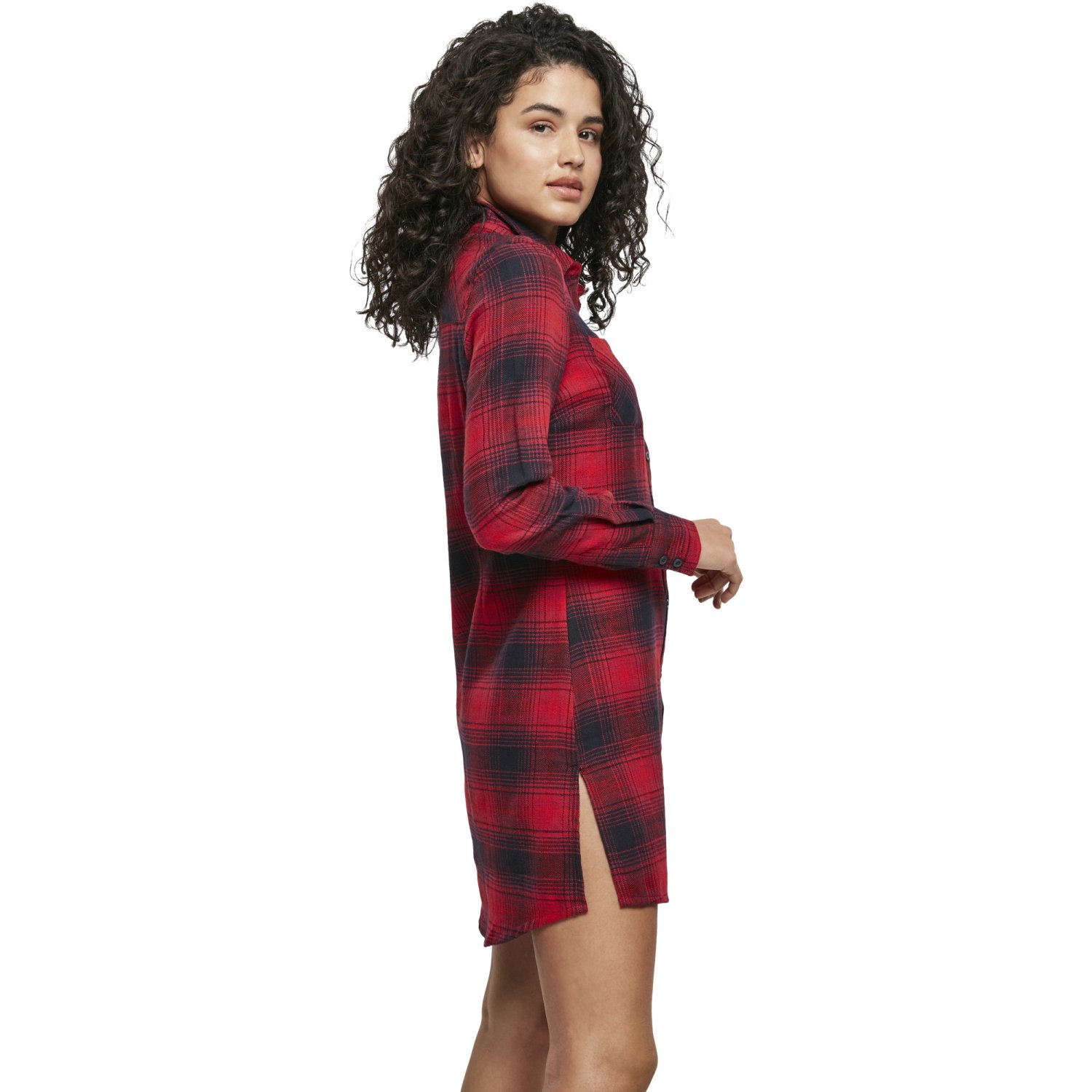 Urban Classics Ladies - Check Flanell Shirt Kleid rot