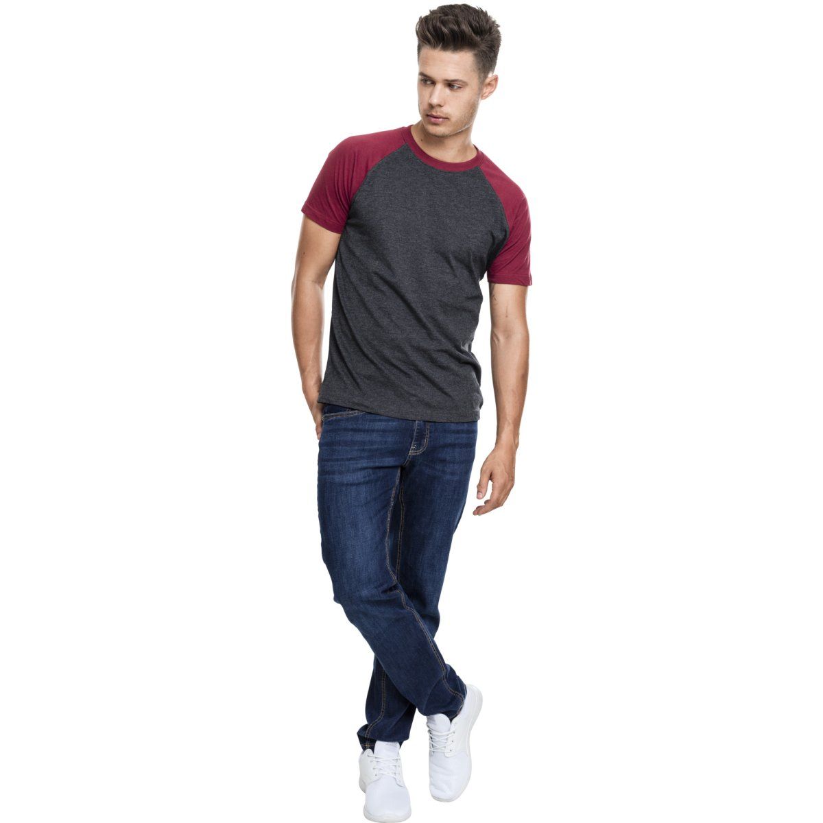 Urban Classics - RAGLAN Contrast T-Shirt charcoal / burgundy