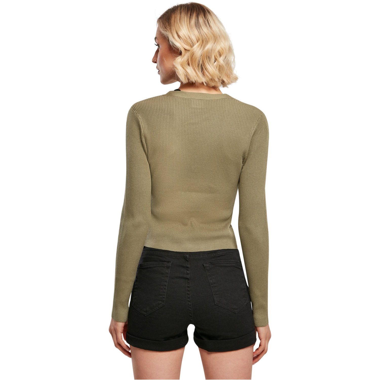 Urban Classics Ladies - Short Rib Knit Cardigan khaki