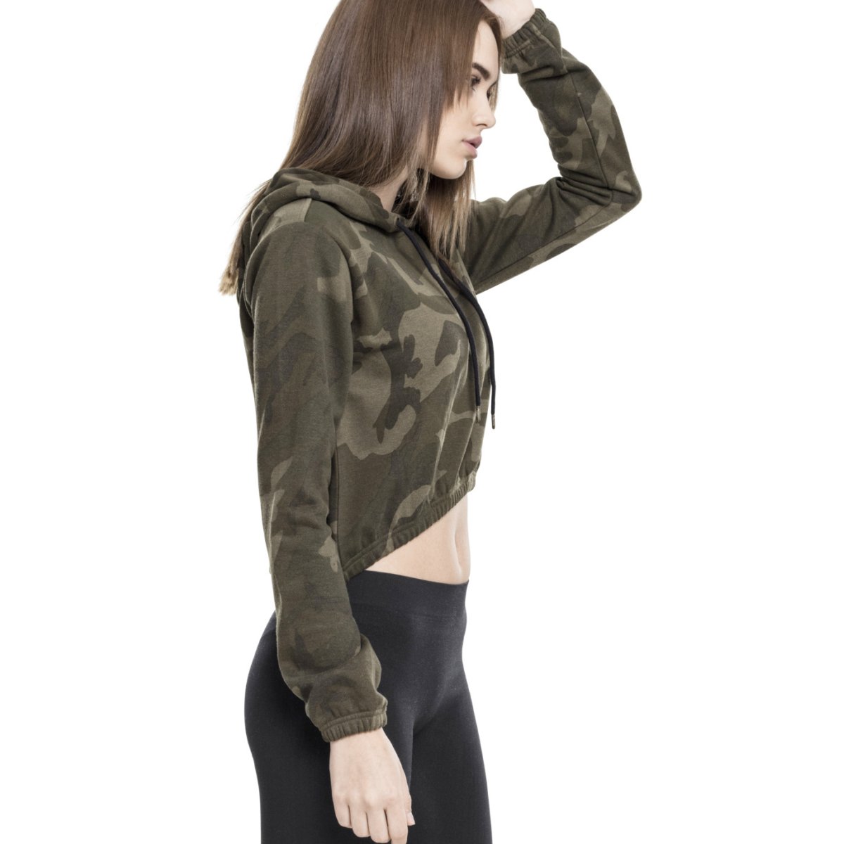 Urban Classics Ladies - CAMO CROPPED Hoody olive camo