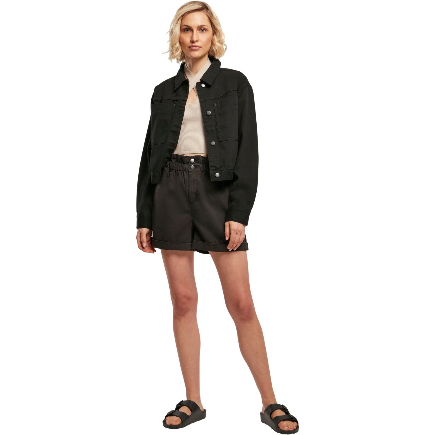 Urban Classics Ladies - Short Boxy Denim Veste noir