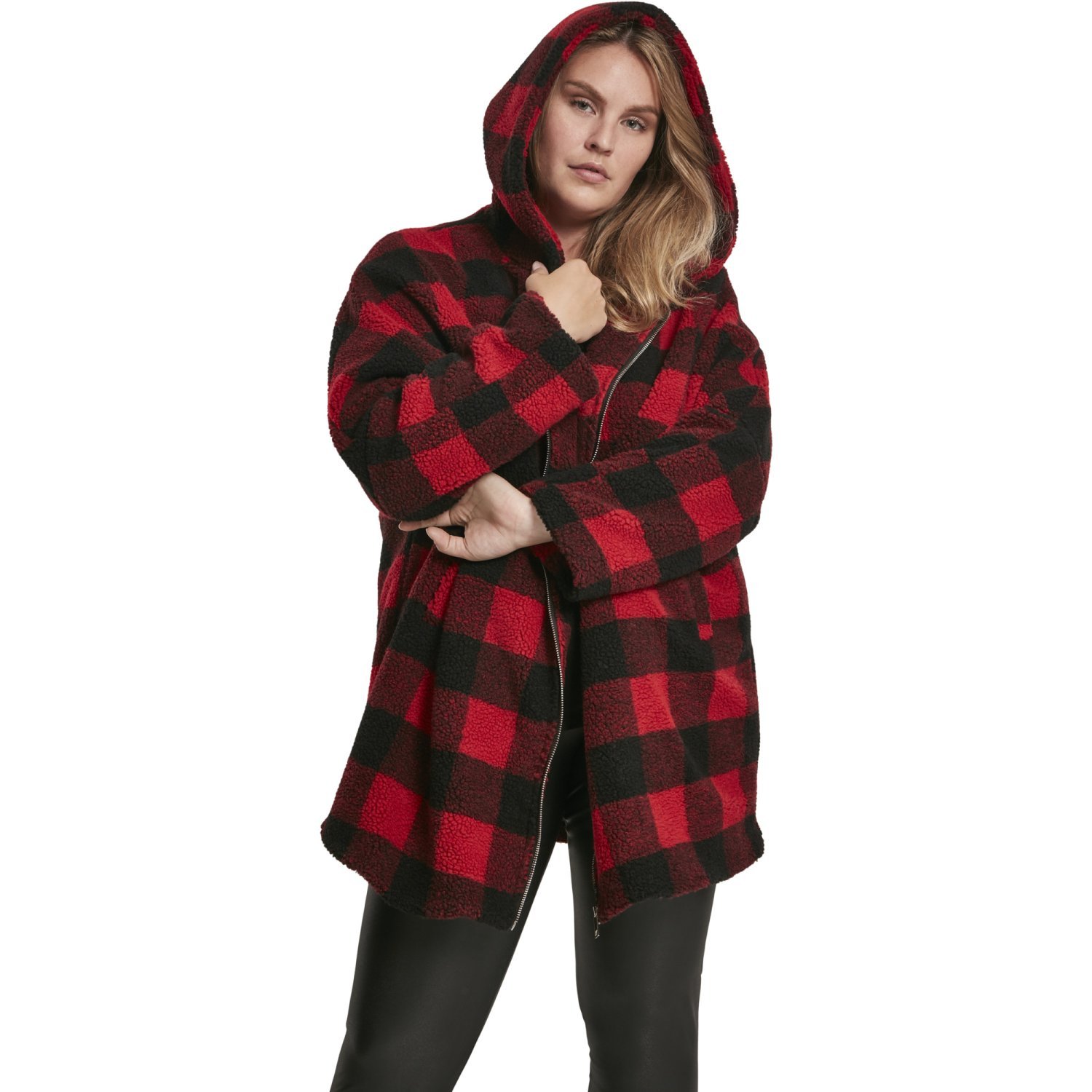 Urban Classics Ladies - Oversized Check SHERPA Jacket red