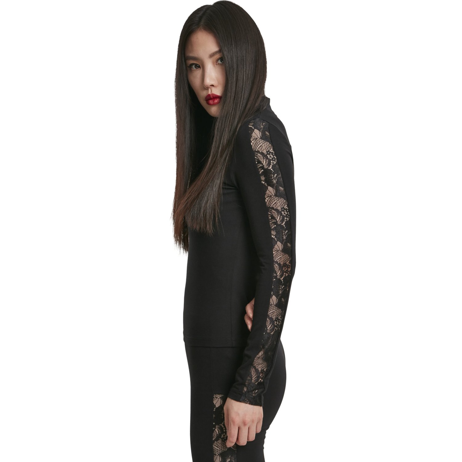 Urban Classics Ladies - Lace Longsleeve Top noir