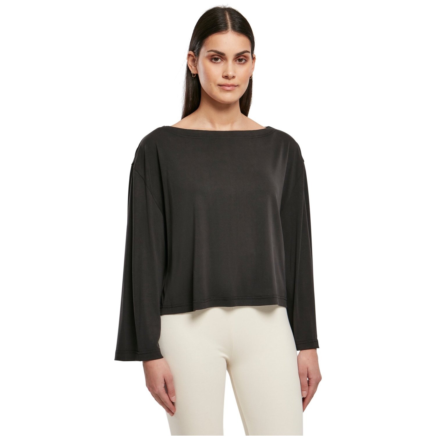 Urban Classics Ladies - Short Modal Bateau Longsleeve noir