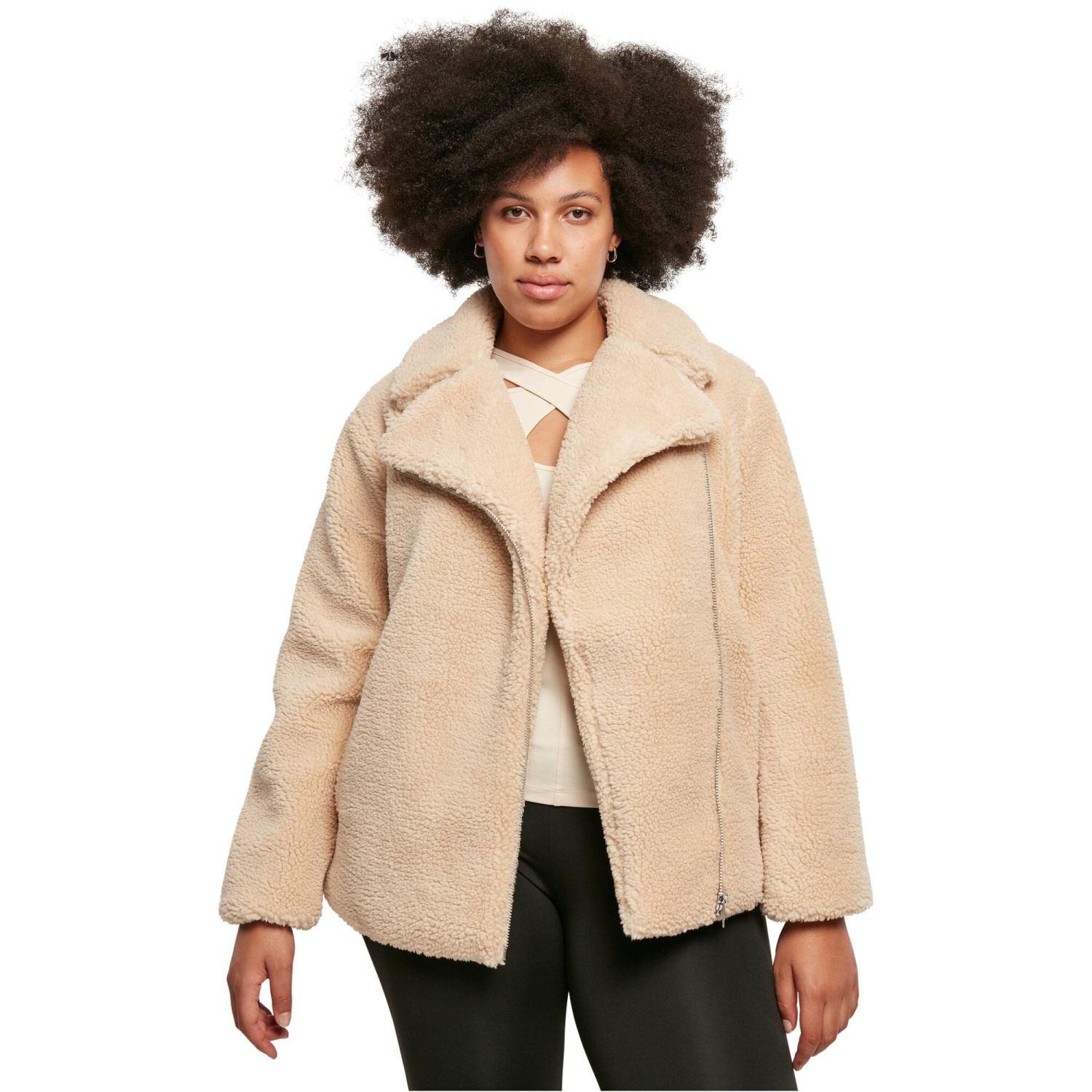 Urban Classics Femme - SHERPA Biker Veste d'hiver beige