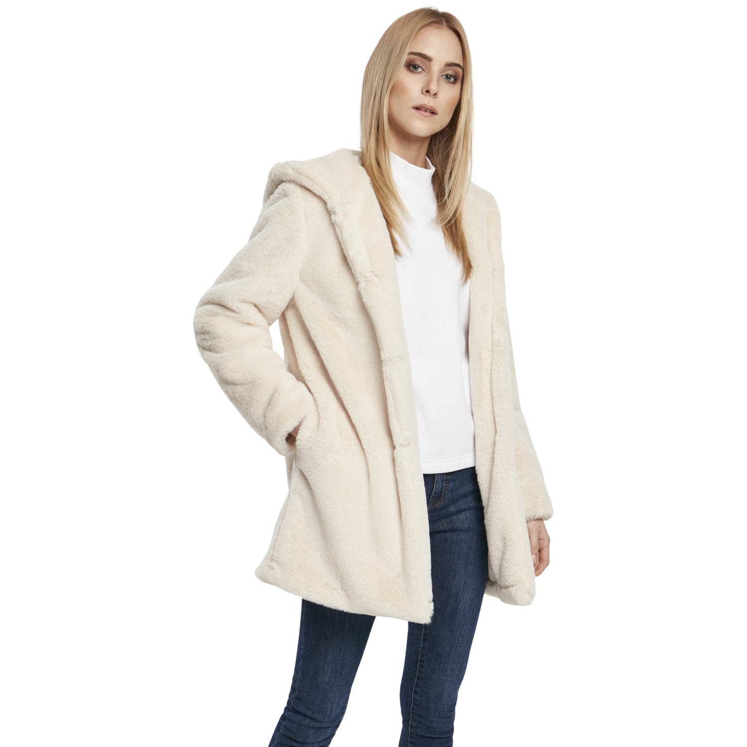 Urban Classics Ladies - Hooded Teddy Coat offwhite