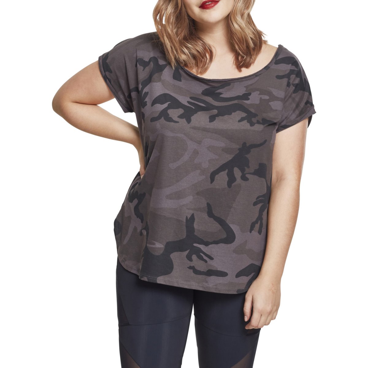 Urban Classics Ladies - Long Shaped Tee dark camo