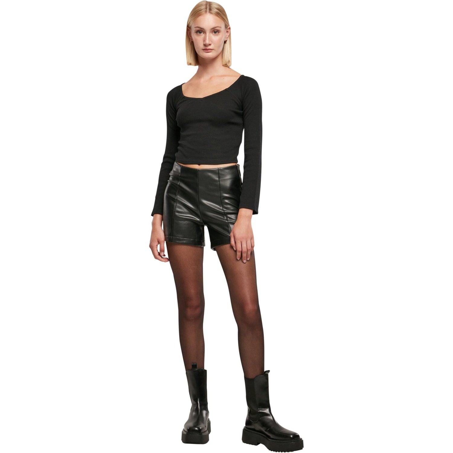 Urban Classics Ladies - Short Rib Wide Neck Longsleeve