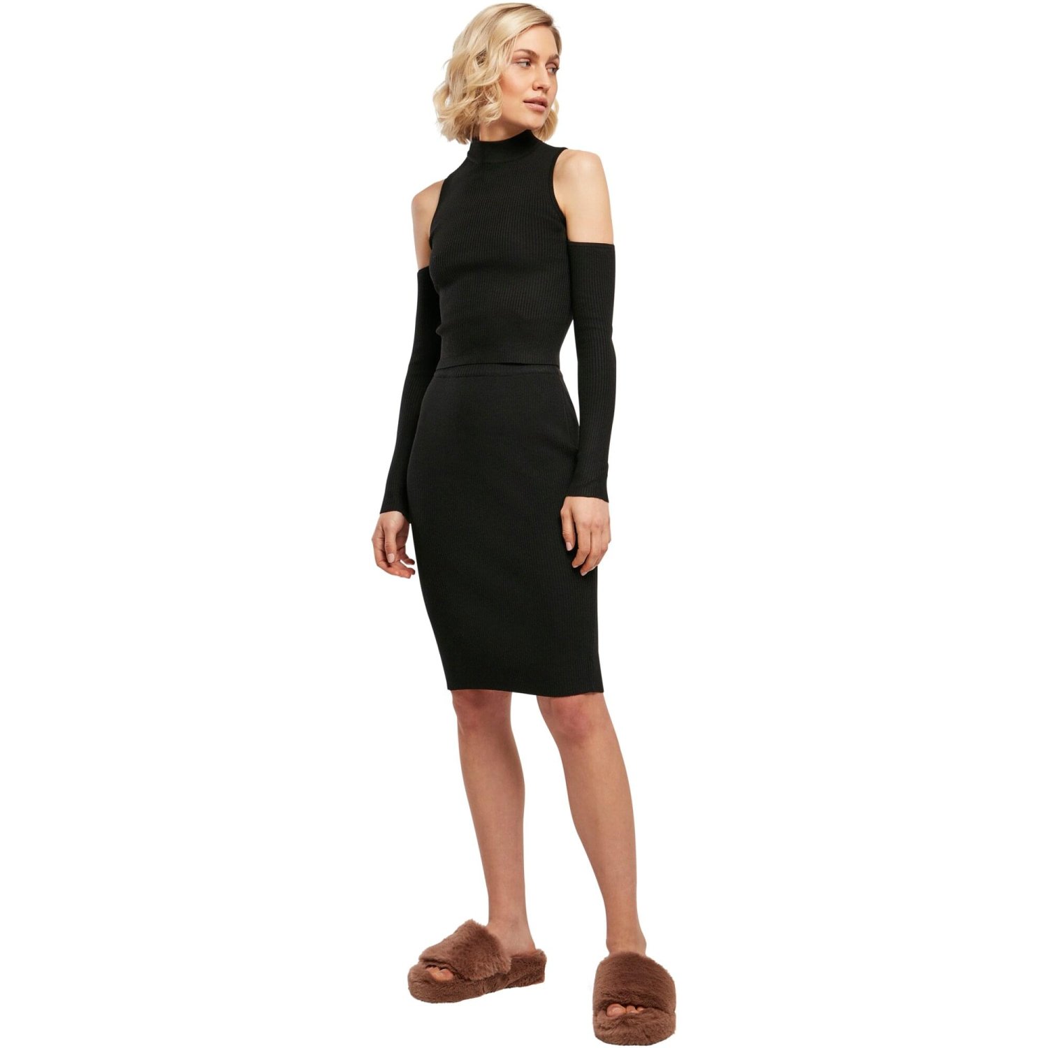 Urban Classics Ladies - Rib Knit Cut Out Sleeve Longsleeve