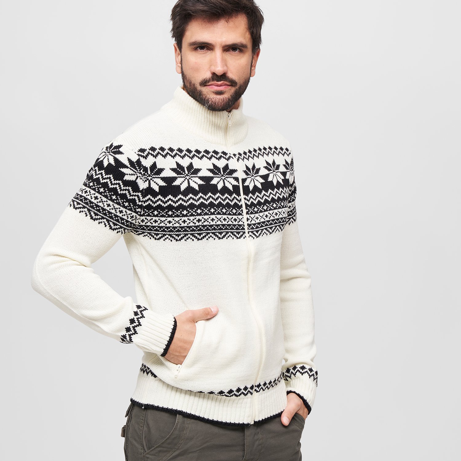 Brandit - Norweger Full Zip Cardigan white