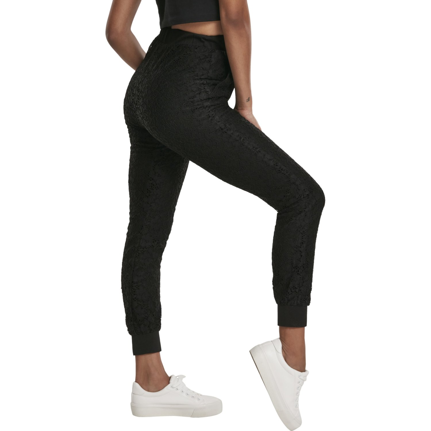 Urban Classics Ladies - Lace Jersey Jog Pantalon noir