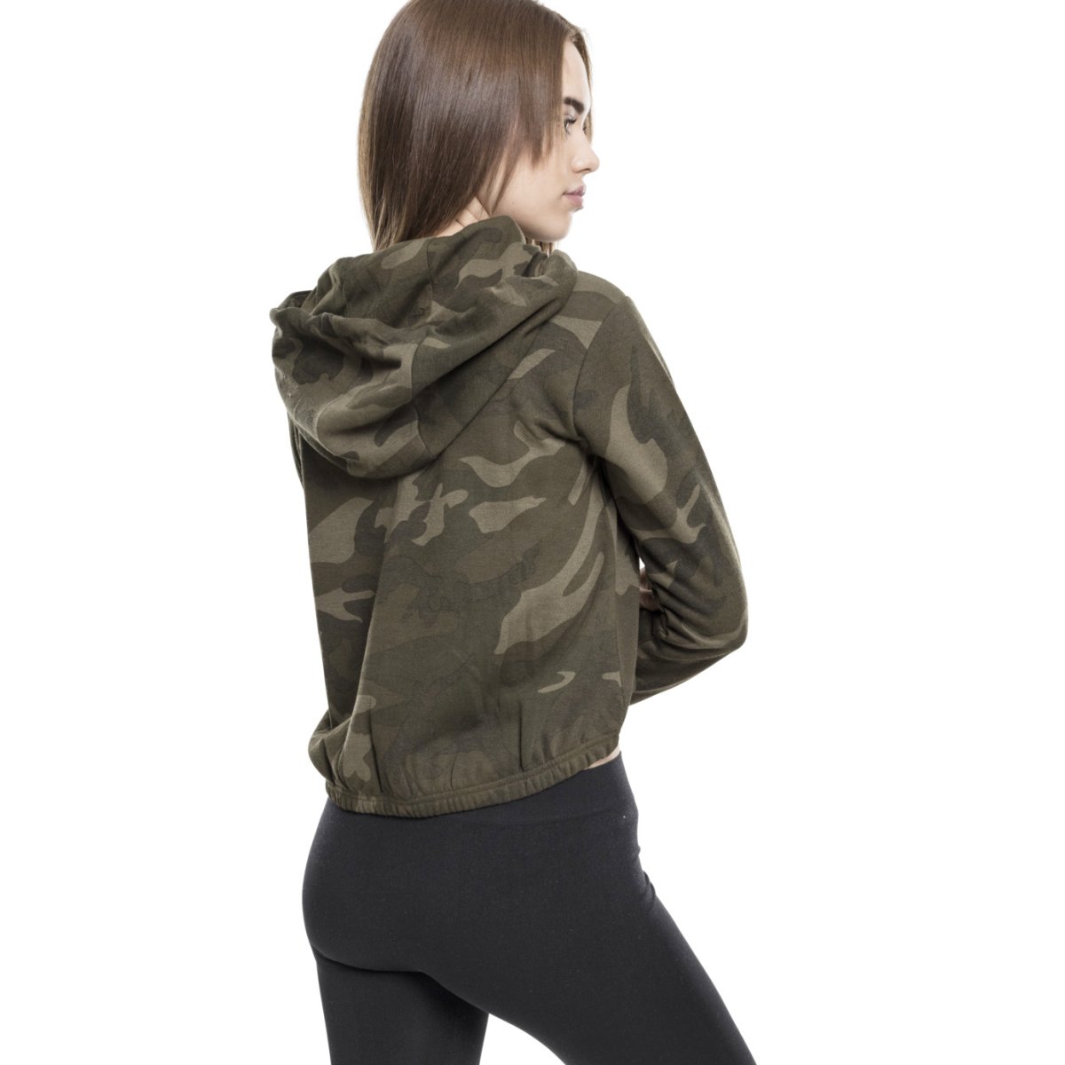 Urban Classics Ladies - CAMO CROPPED Hoody olive camo