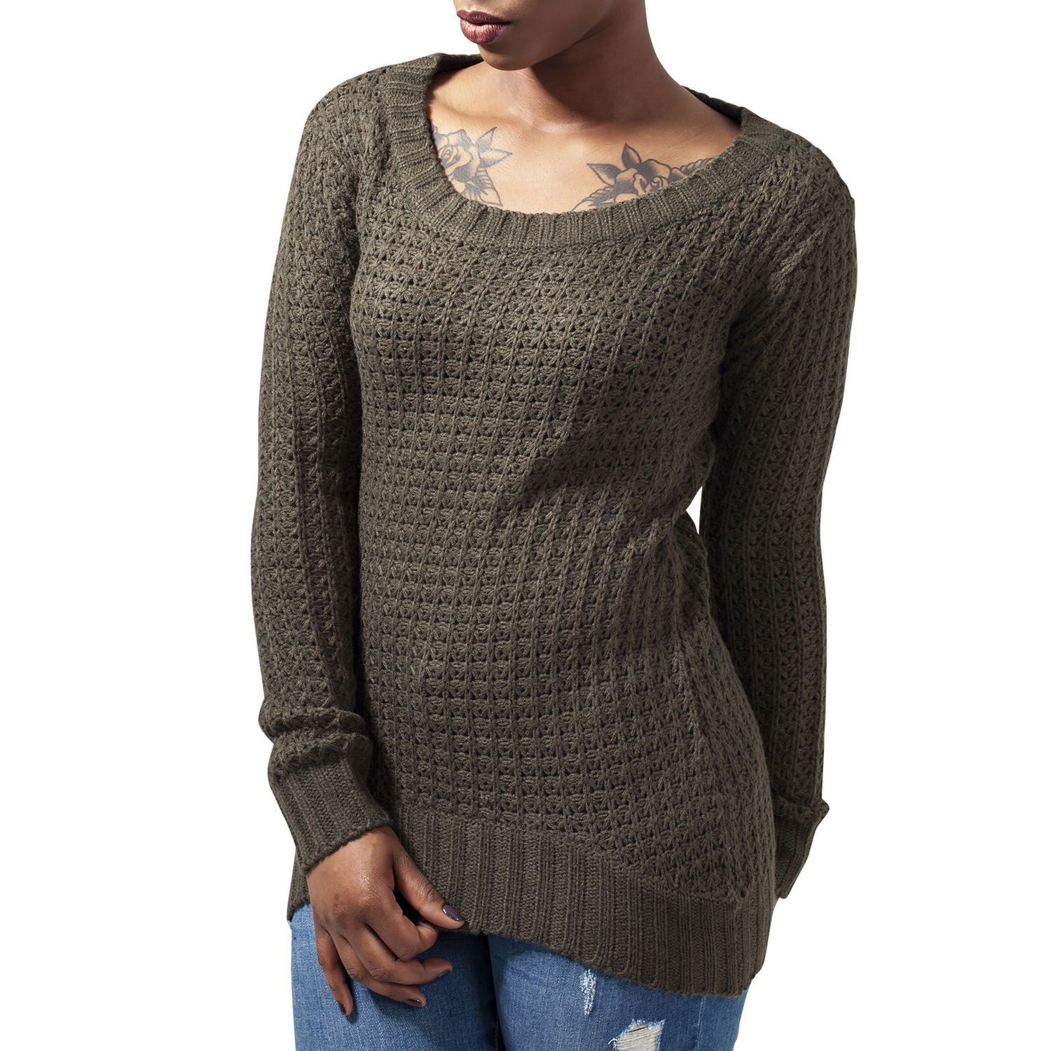 Urban Classics Ladies - LONG WIDENECK Sweater olive