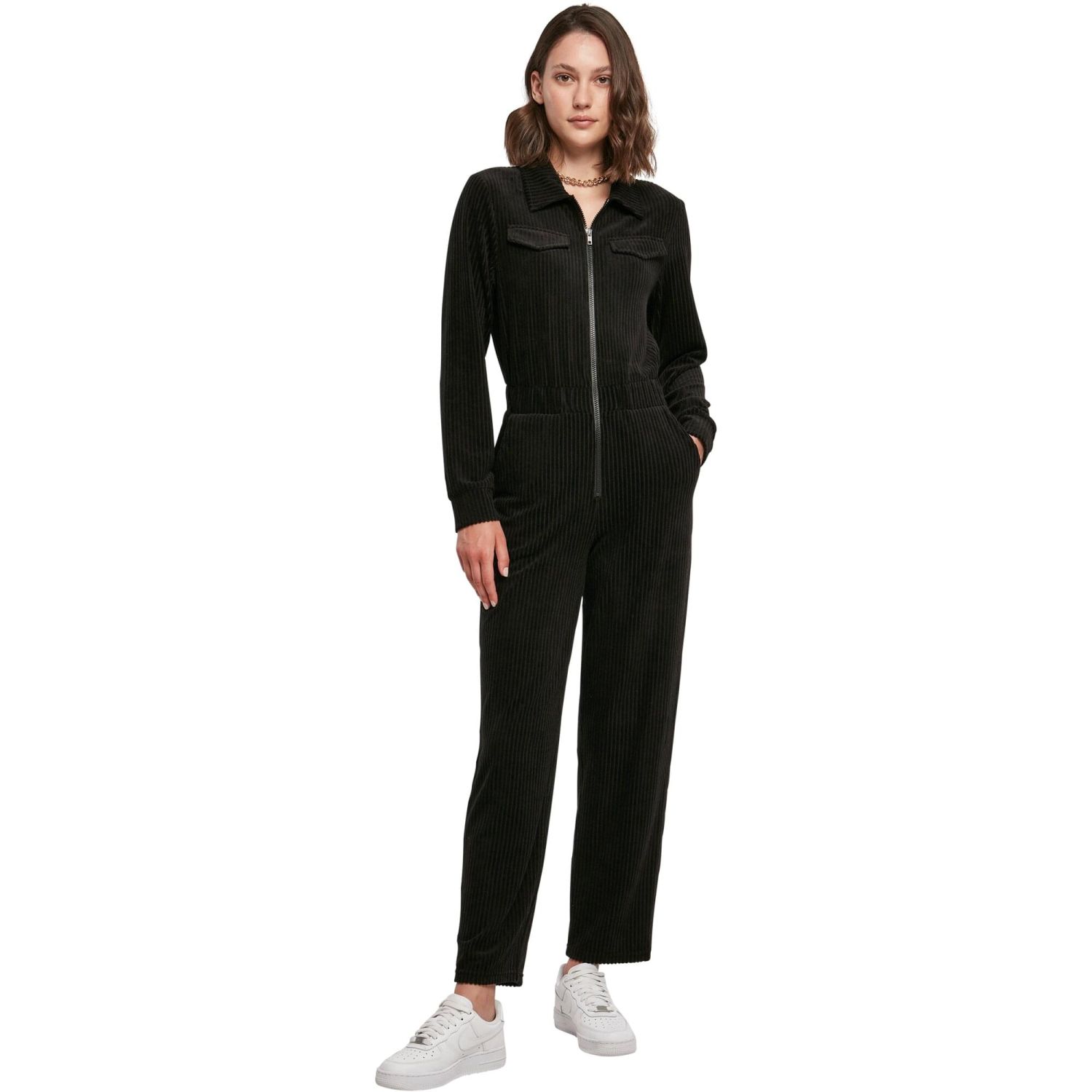 Urban Classics Ladies - Velvet Rib Boiler Suit noir