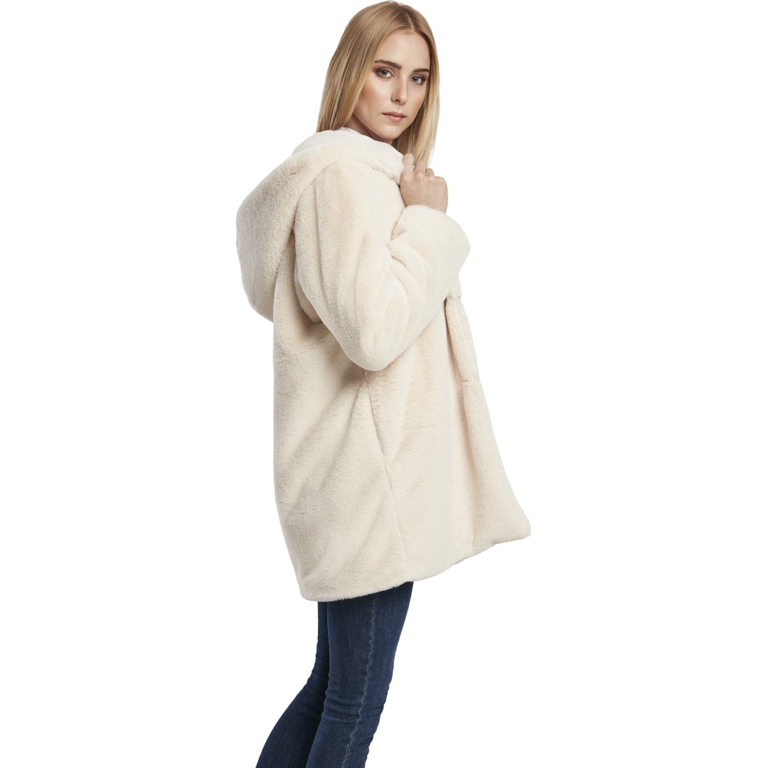 Urban Classics Ladies - Hooded Teddy Coat offwhite