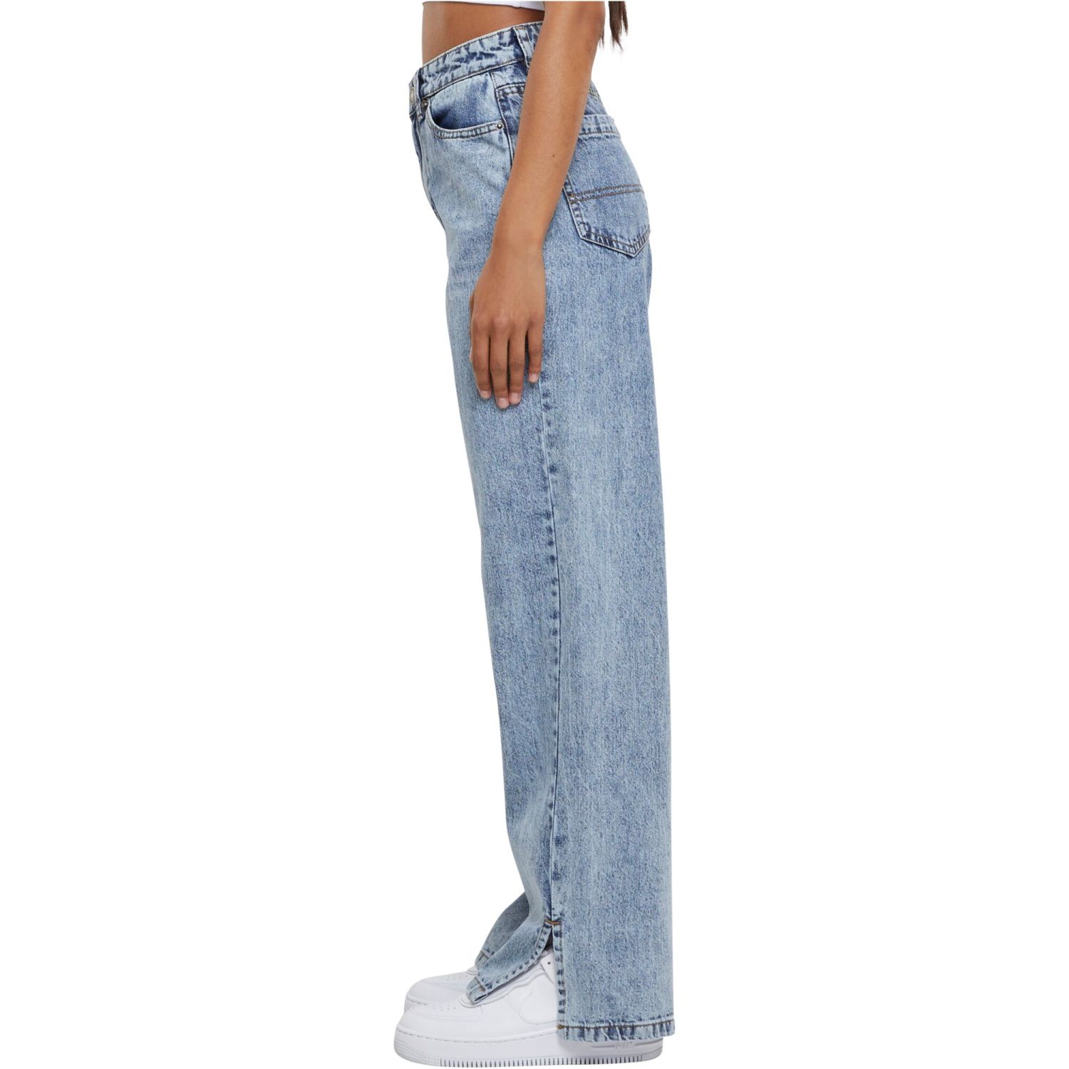 Urban Classics Ladies - Wide Leg Slit Denim Jeans