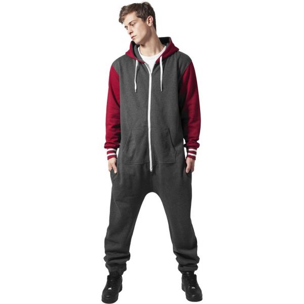 Urban Classics - COLLEGE Jump Suit charcoal / ruby